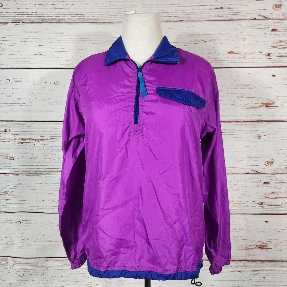 L.L. Bean Vintage Purple and Blue Quarter Zip Pullover Windbreaker Jacket
